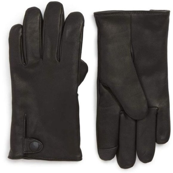 NWT UGG MEN'S 3 POINT SNAP LEATHER WOOL LINED WINTER GLOVES BLACK M L - Picture 1 of 5